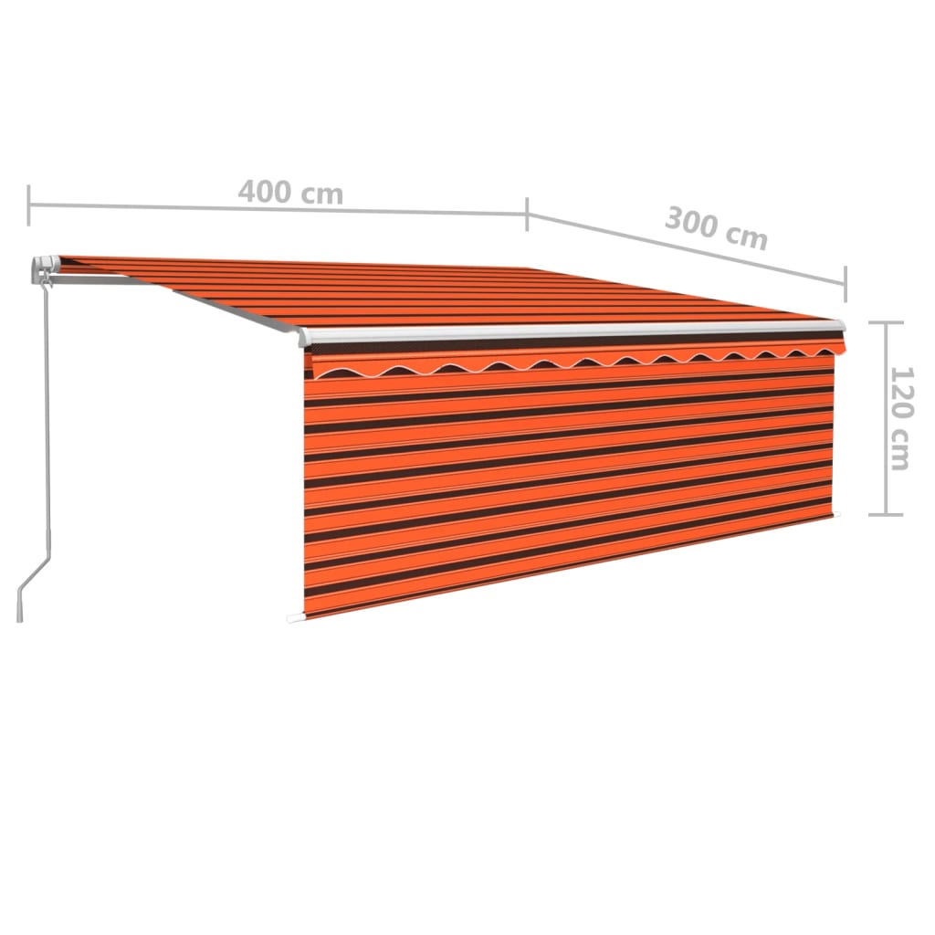 Manuell uttrekkbar markise med rullegardin 4x3 m oransje brun