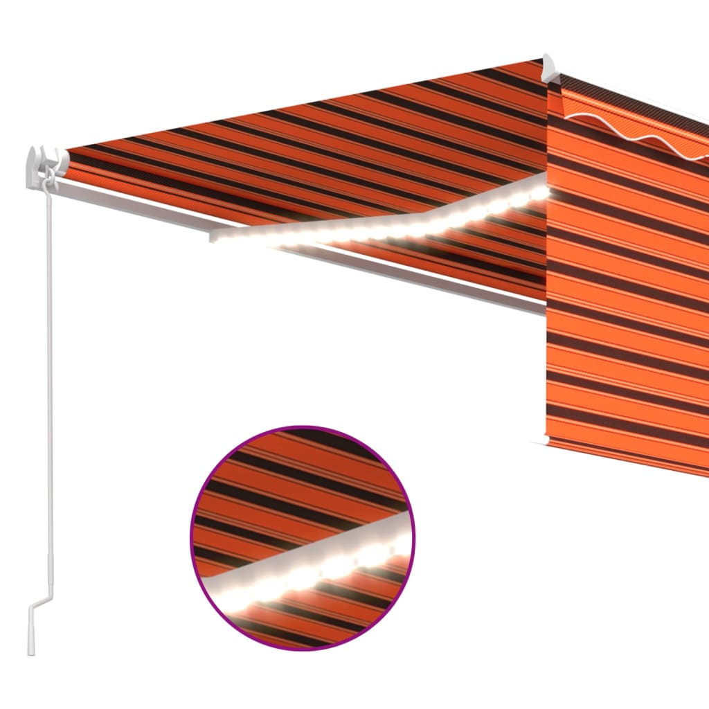 Manuell uttrekkbar markise rullegardin LED 4,5x3 m oransje brun