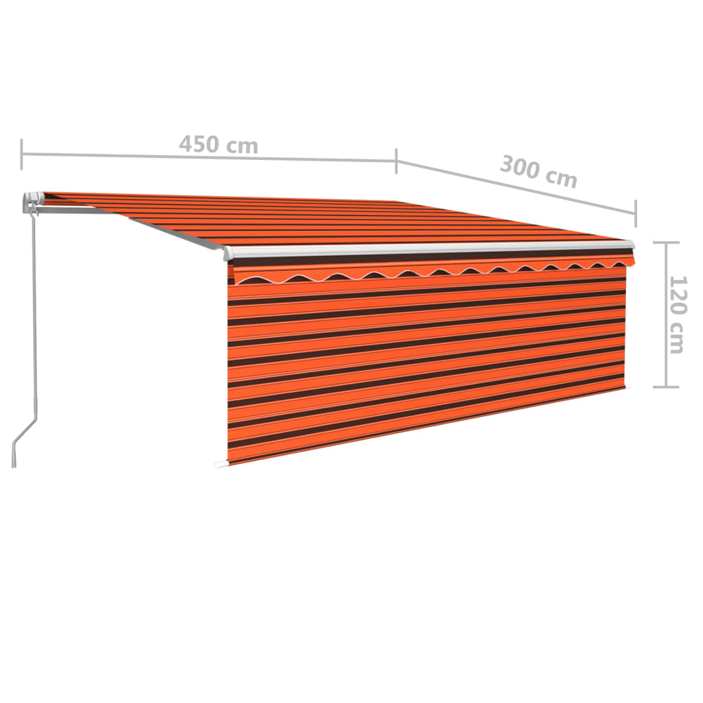 Manuell uttrekkbar markise rullegardin LED 4,5x3 m oransje brun