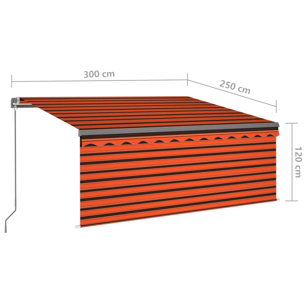 Manuell uttrekkbar markise rullegardin&LED 3x2,5m oransje brun
