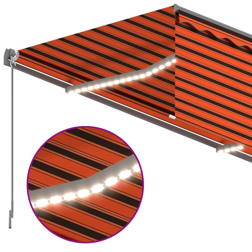 Manuell uttrekkbar markise rullegardin LED 4,5x3 m oransje brun