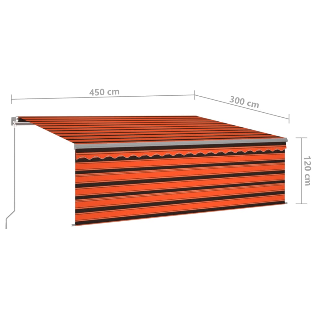 Manuell uttrekkbar markise rullegardin LED 4,5x3 m oransje brun