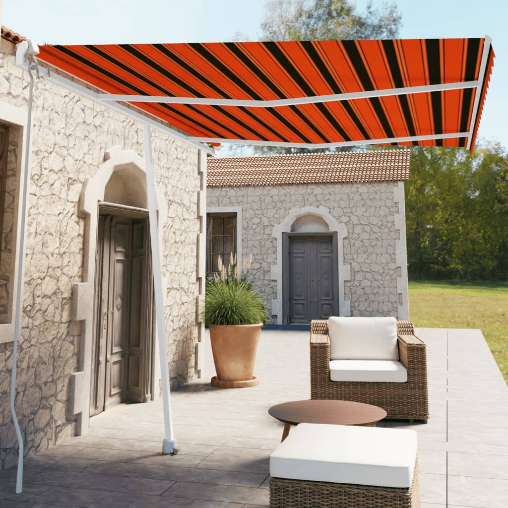 Frittstående manuell uttrekkbar markise 350x250 cm oransje/brun
