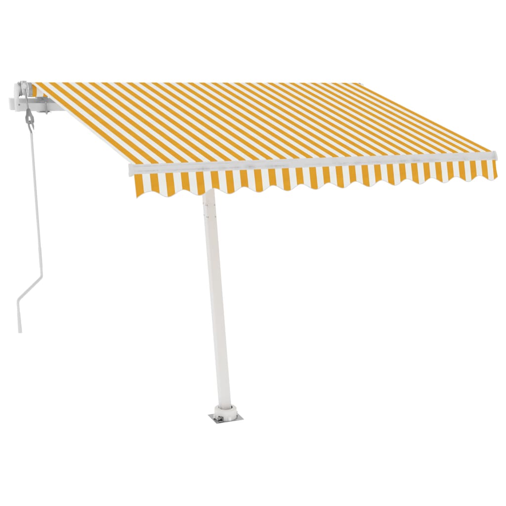 Frittstående automatisk markise 350x250 cm gul og hvit