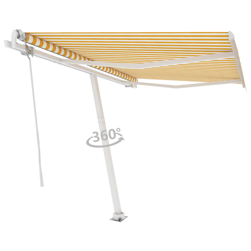 Frittstående automatisk markise 350x250 cm gul og hvit