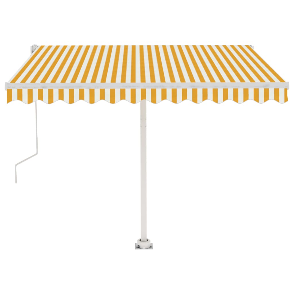 Frittstående automatisk markise 350x250 cm gul og hvit