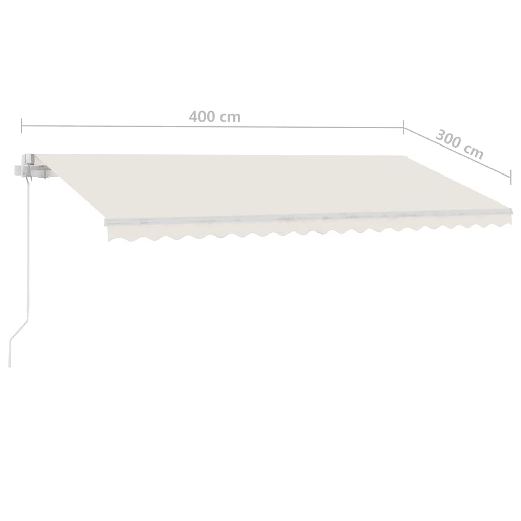 Manuell uttrekkbar markise med LED 400x300 cm kremhvit