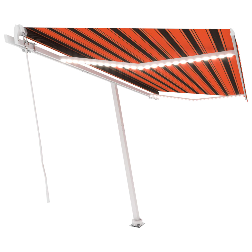Manuell uttrekkbar markise med LED 450x300 cm oransje og brun
