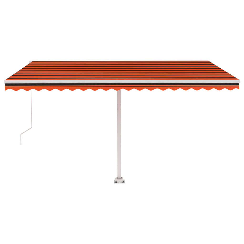 Manuell uttrekkbar markise med LED 450x300 cm oransje og brun