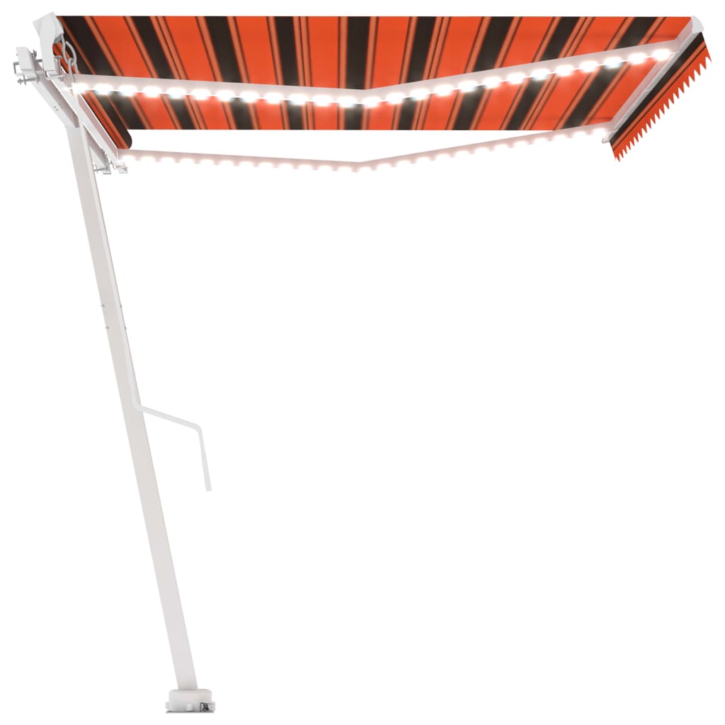 Manuell uttrekkbar markise med LED 450x300 cm oransje og brun