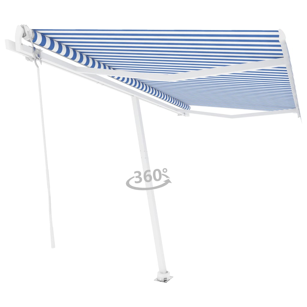Frittstående automatisk markise 450x300cm blå og hvit