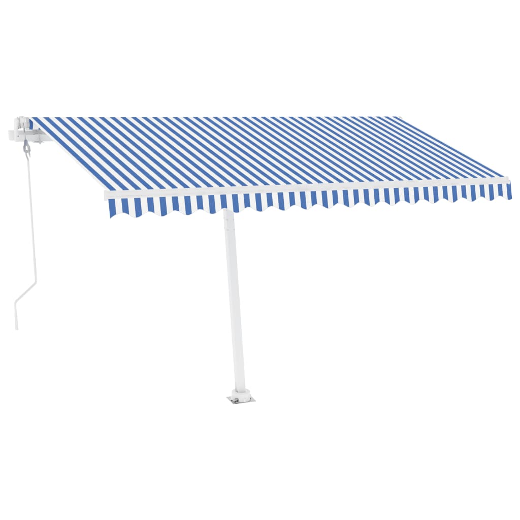 Frittstående automatisk markise 450x300cm blå og hvit
