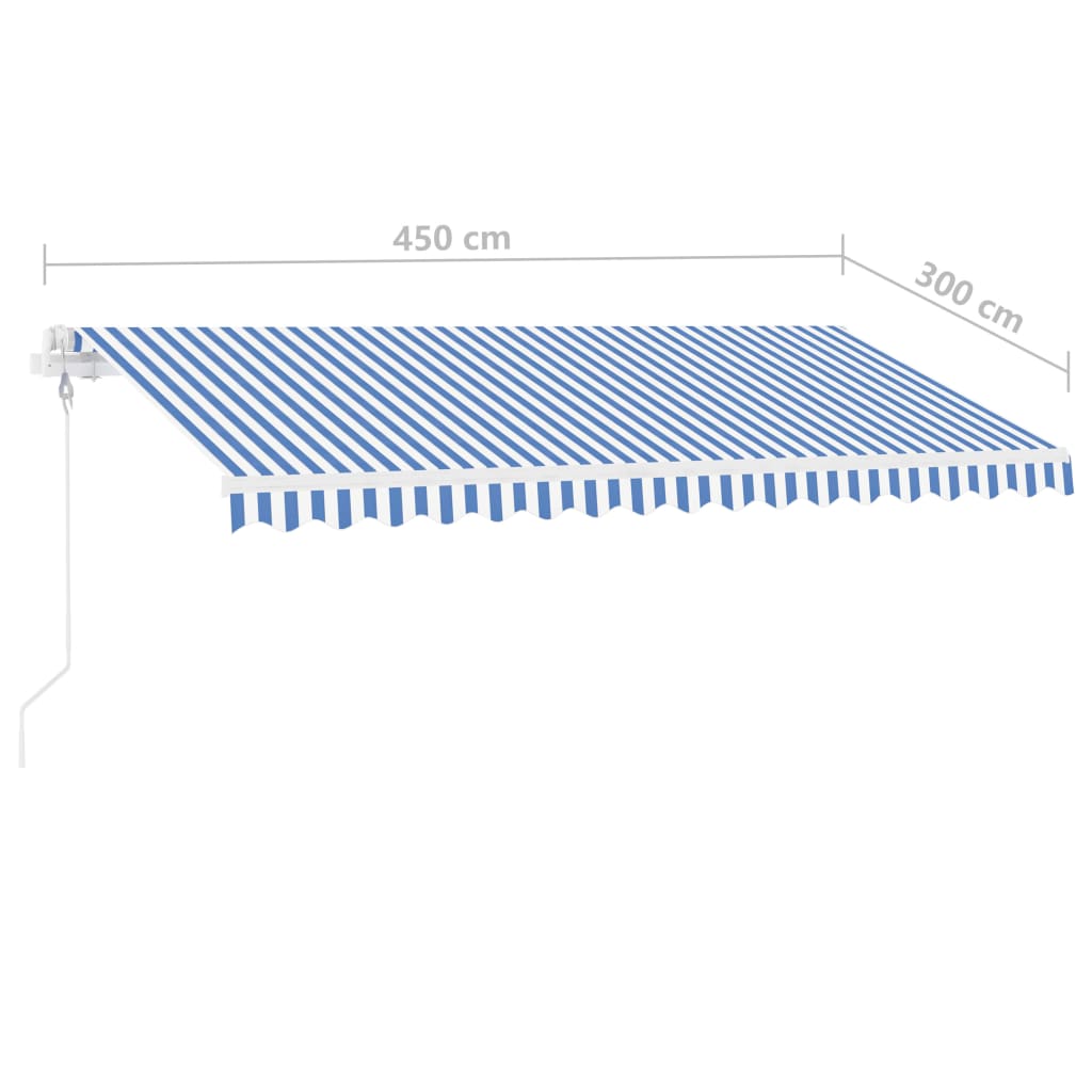 Frittstående automatisk markise 450x300cm blå og hvit