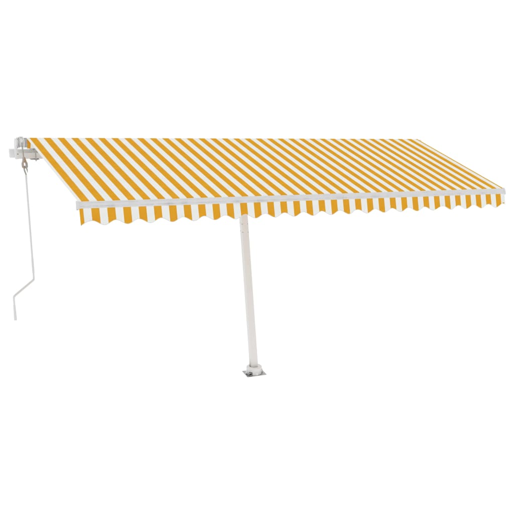 Frittstående automatisk markise 500x300cm gul og hvit