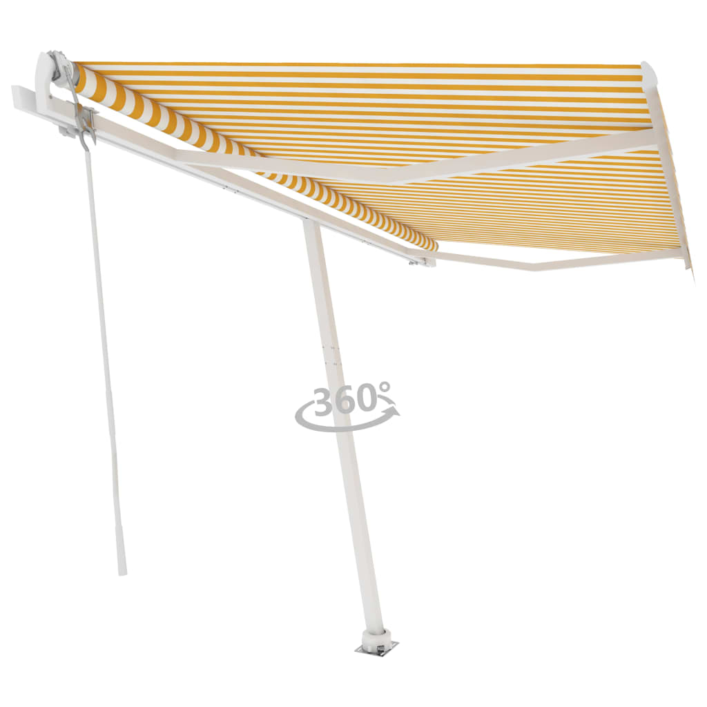Frittstående automatisk markise 400x350cm gul og hvit