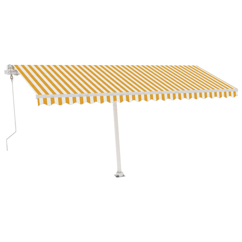 Frittstående automatisk markise 500x350cm gul og hvit