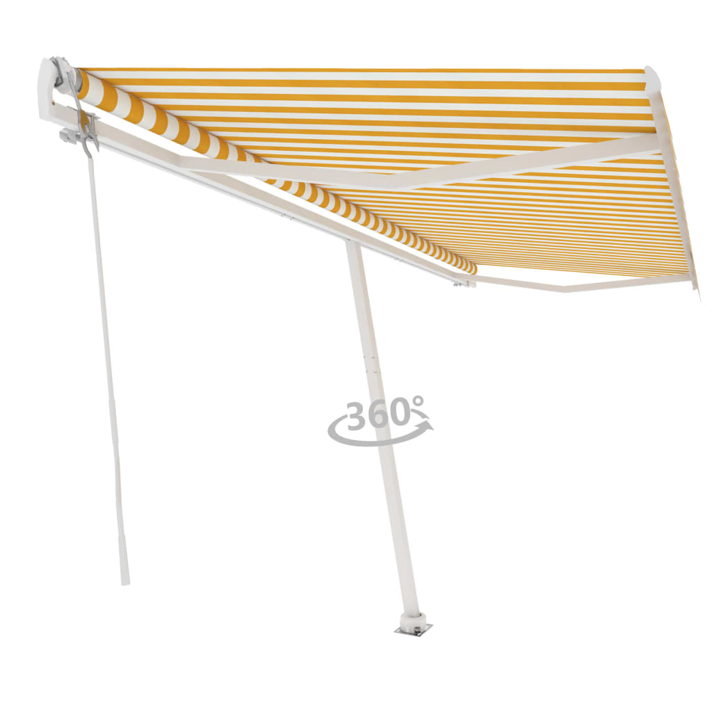 Frittstående automatisk markise 500x350cm gul og hvit