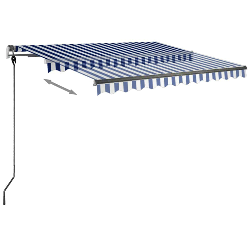 Manuell uttrekkbar markise med LED 300x250 cm blå og hvit