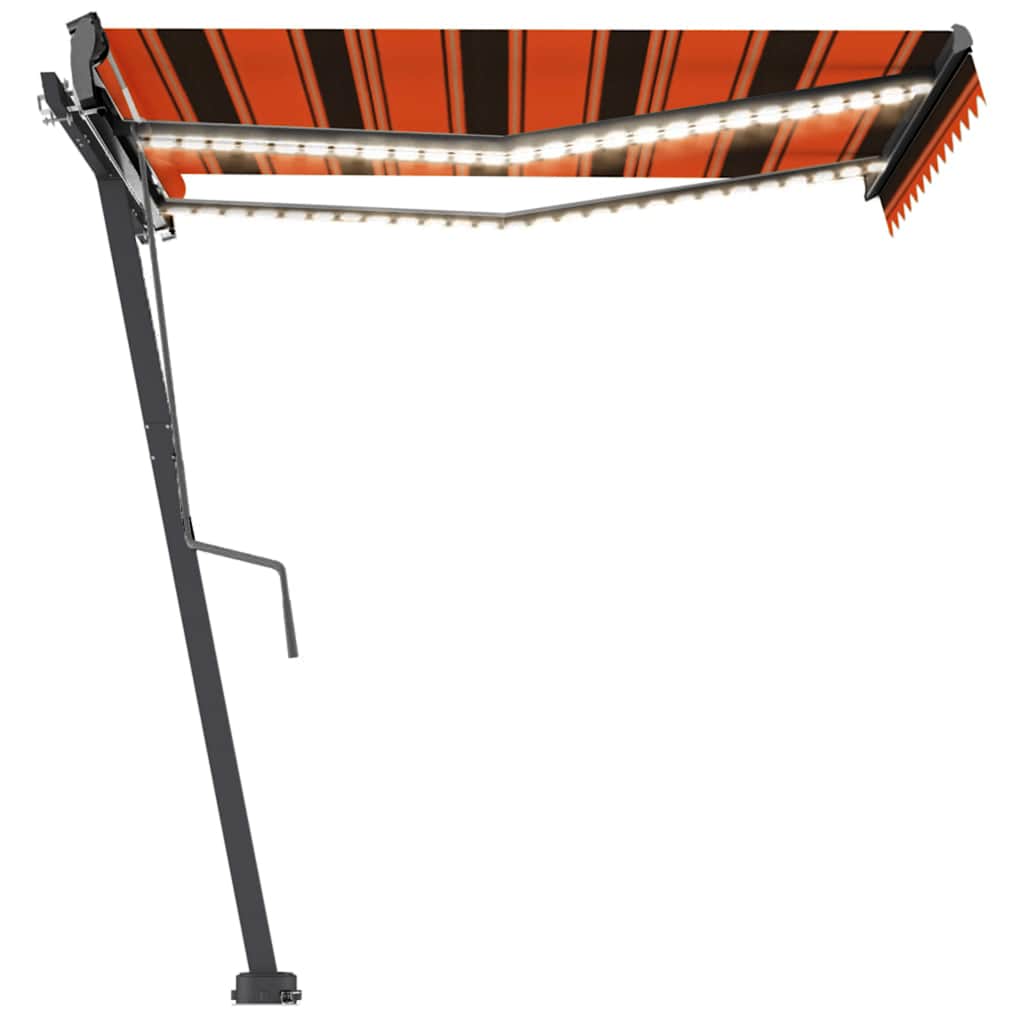 Manuell uttrekkbar markise med LED 300x250 cm oransje og brun