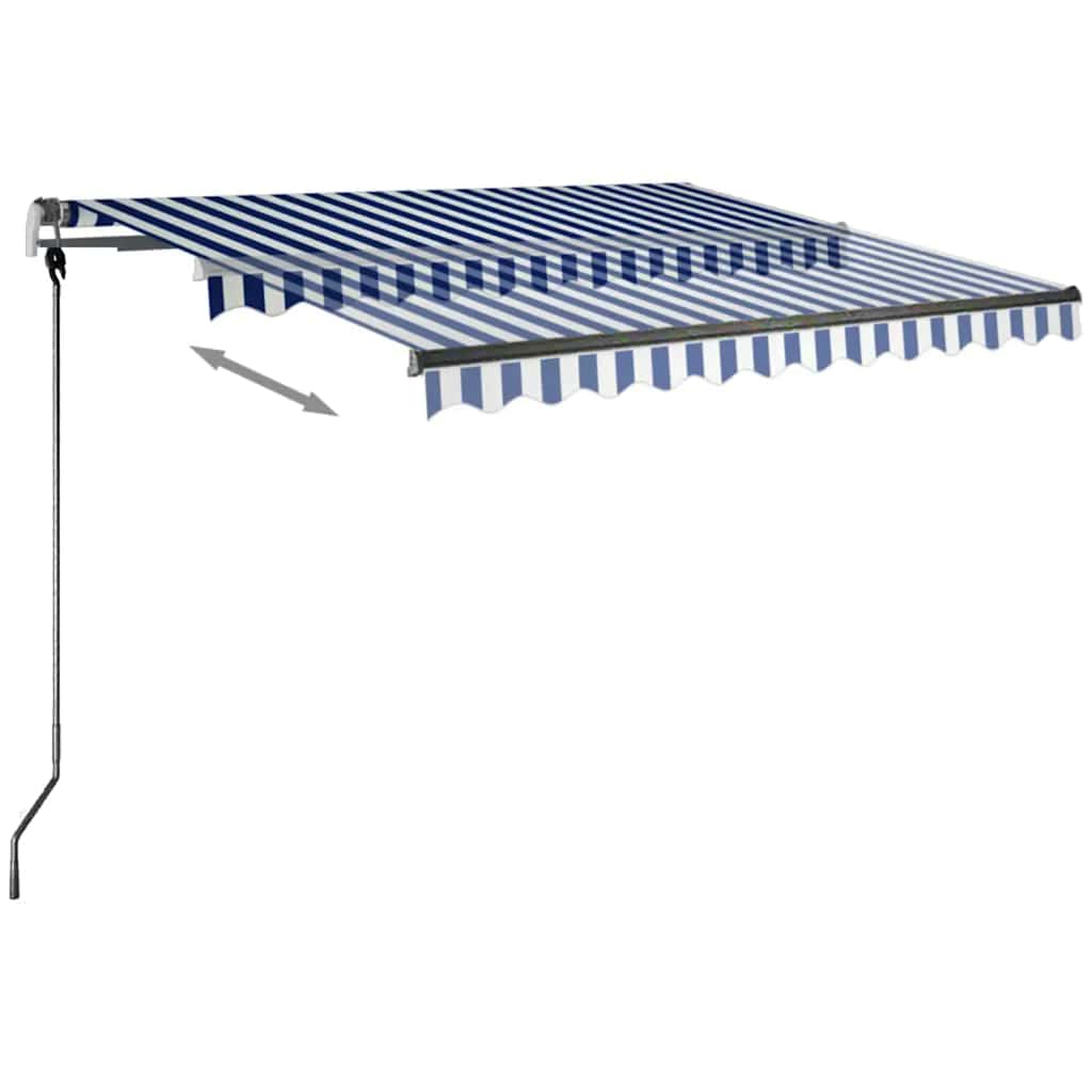 Manuell uttrekkbar markise med LED 350x250 cm blå og hvit