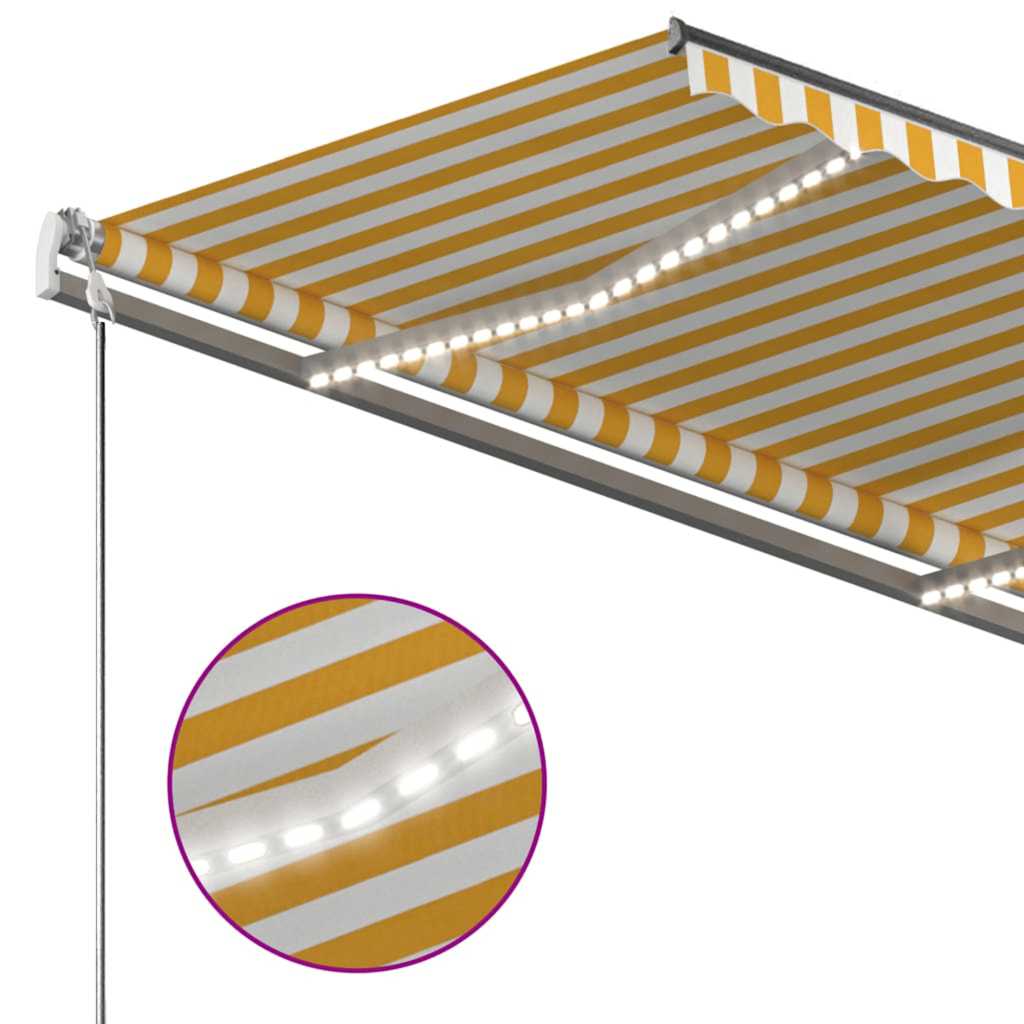 Manuell uttrekkbar markise med LED 350x250 cm gul og hvit