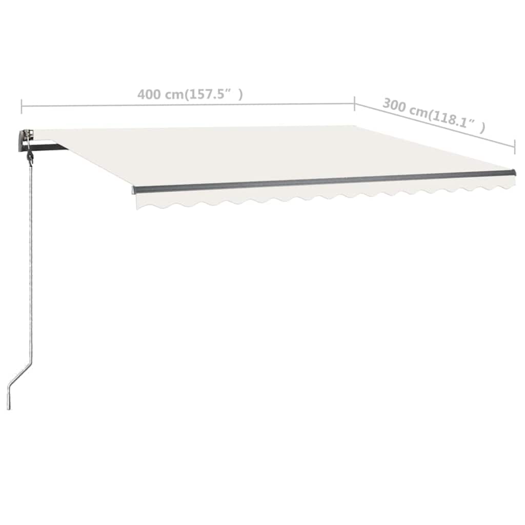 Manuell uttrekkbar markise med LED 400x300 cm kremhvit