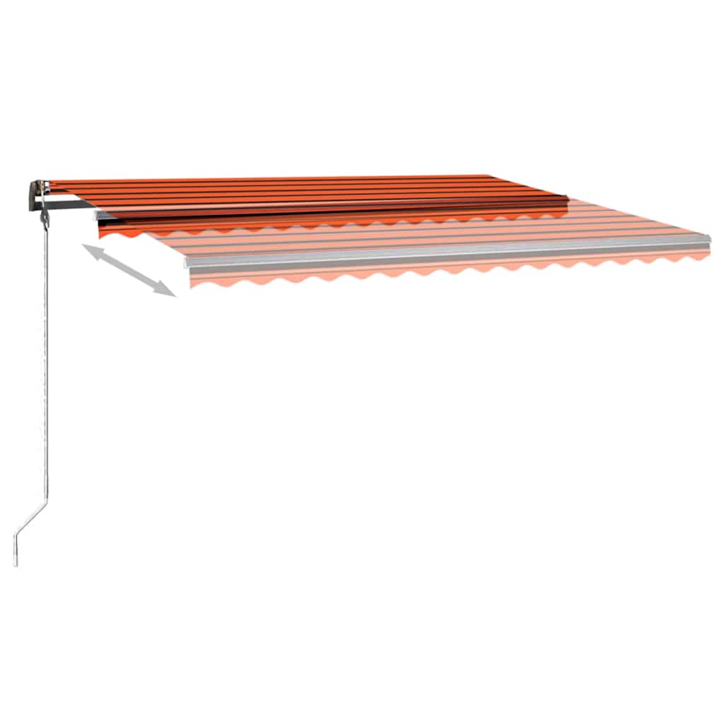 Manuell uttrekkbar markise med LED 450x300 cm oransje og brun