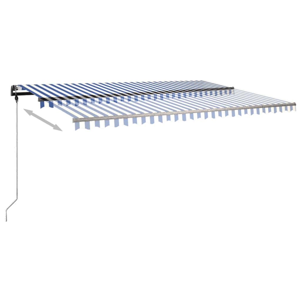Frittstående manuell uttrekkbar markise 500x350 cm blå/hvit