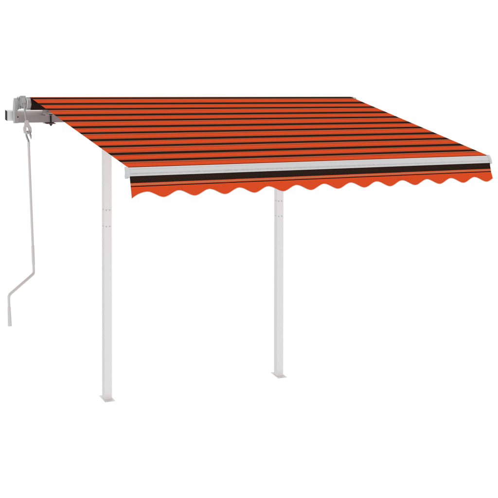 Manuell uttrekkbar markise med stolper 3,5x2,5m oransje og brun