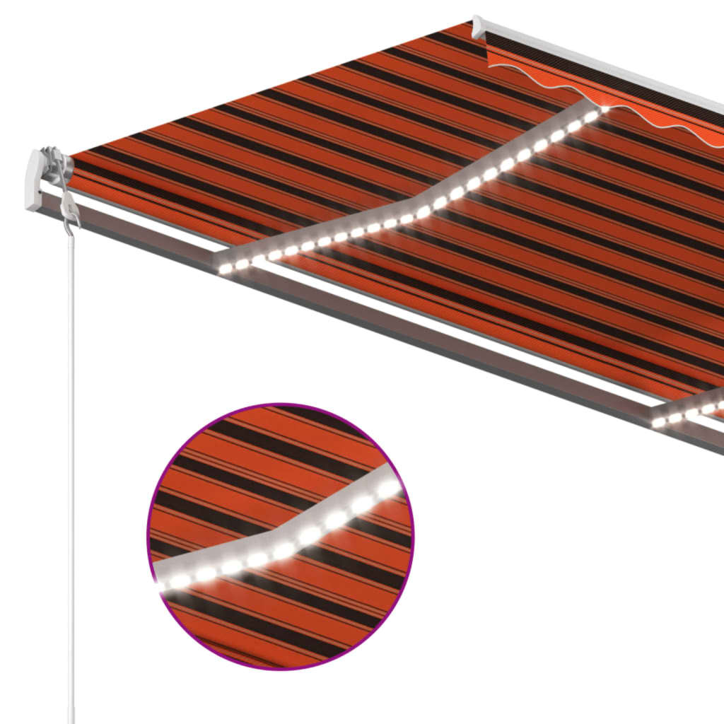 Manuell uttrekkbar markise med LED 4x3 m oransje og brun