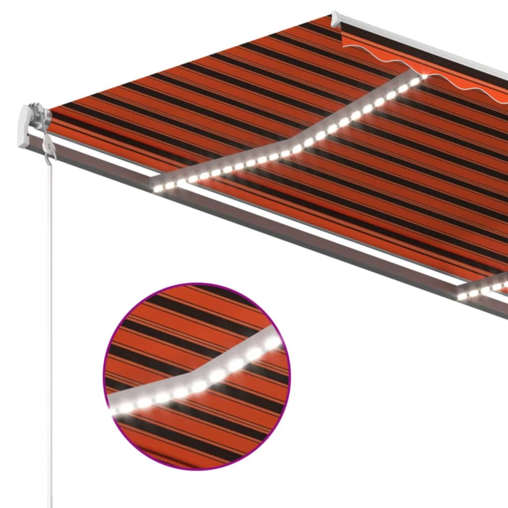 Manuell uttrekkbar markise med LED 4,5x3 m oransje og brun
