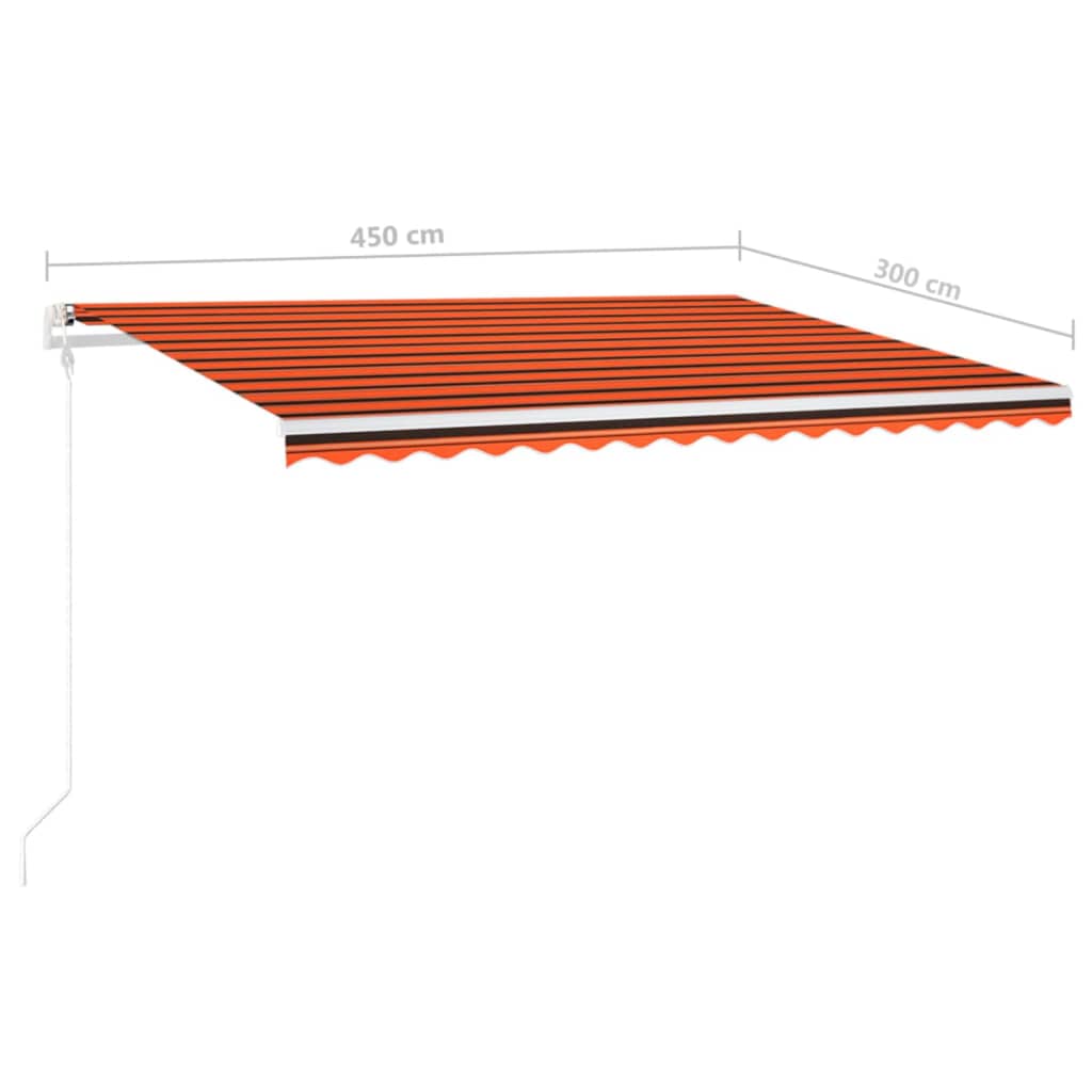 Manuell uttrekkbar markise med LED 4,5x3 m oransje og brun