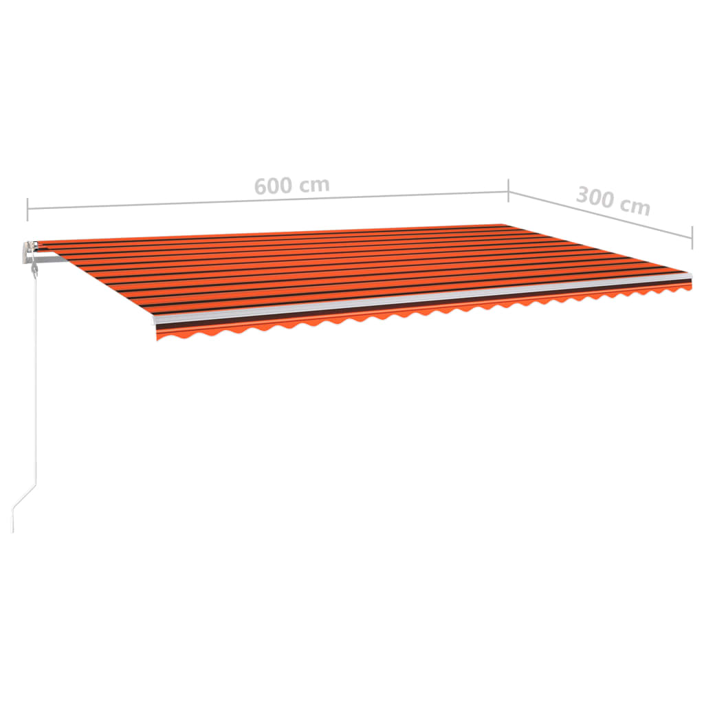 Manuell uttrekkbar markise med LED 6x3 m oransje og brun