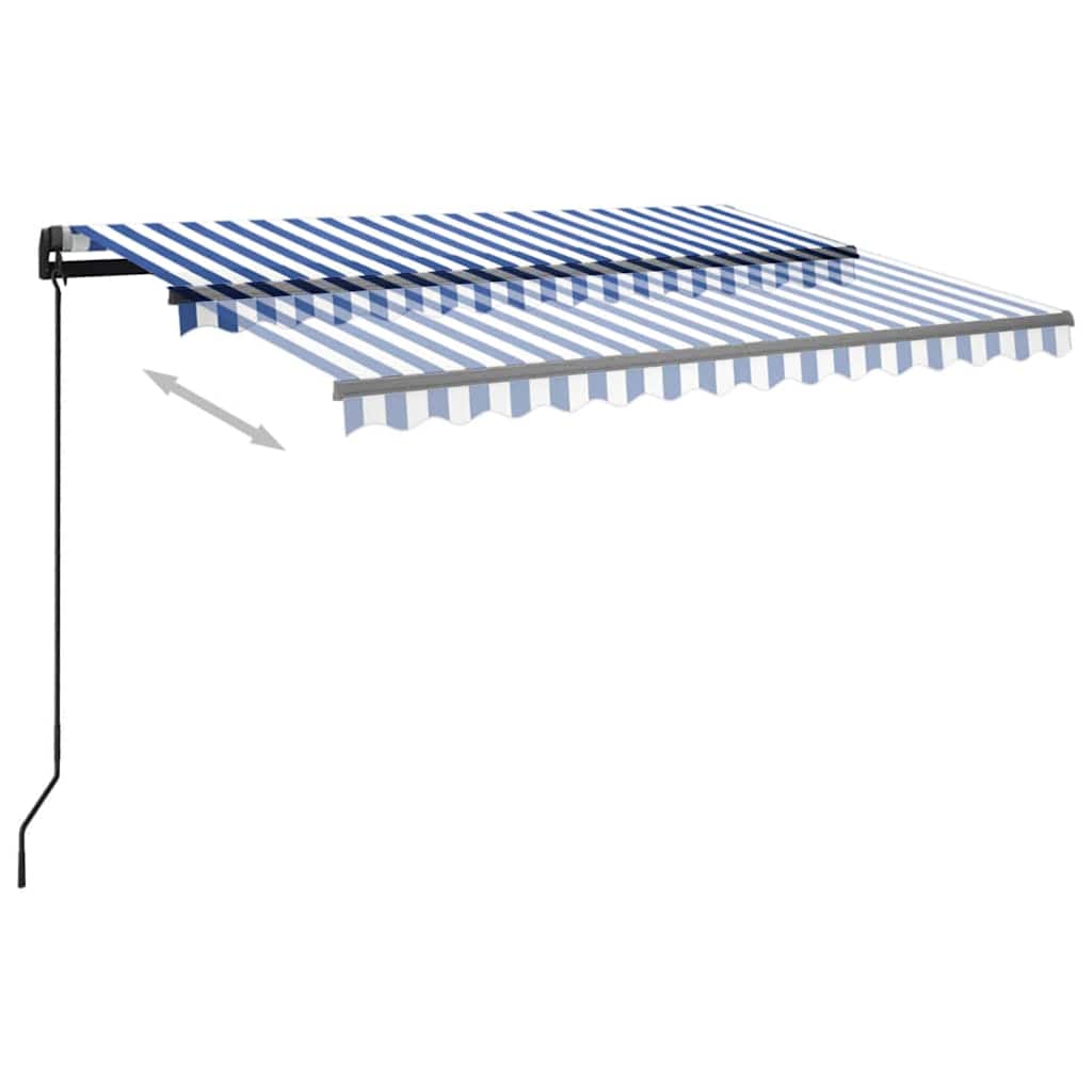 Manuell uttrekkbar markise med LED 3x2,5 m blå og hvit