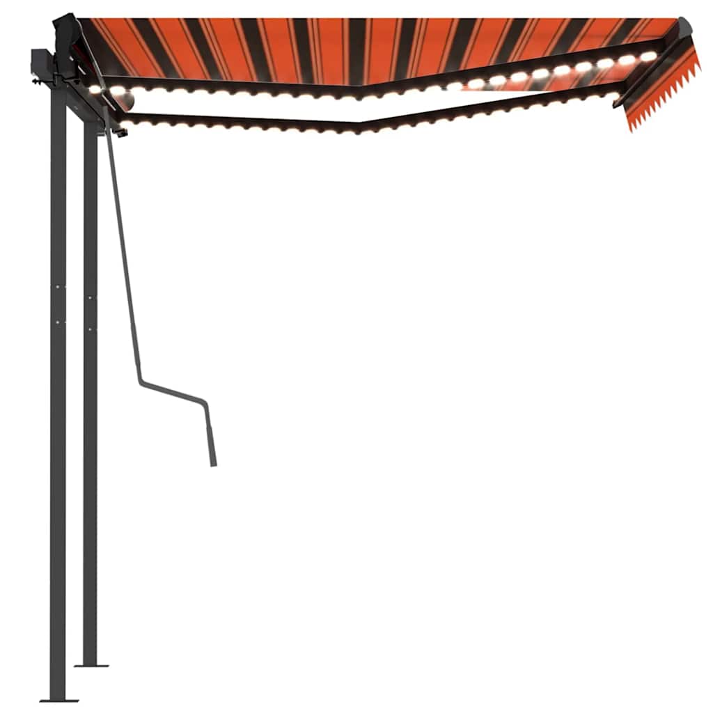 Manuell uttrekkbar markise med LED 3x2,5 m oransje og brun