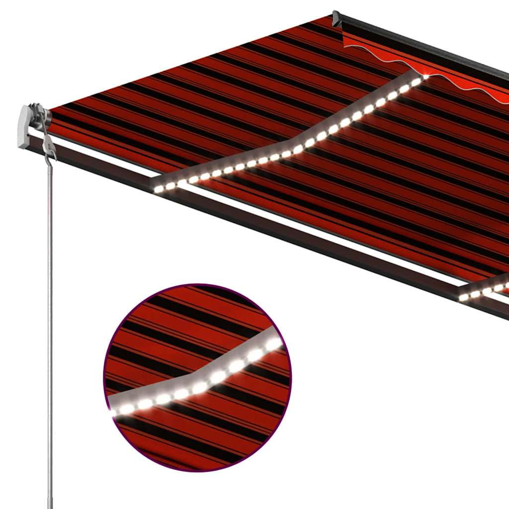 Manuell uttrekkbar markise med LED 3x2,5 m oransje og brun