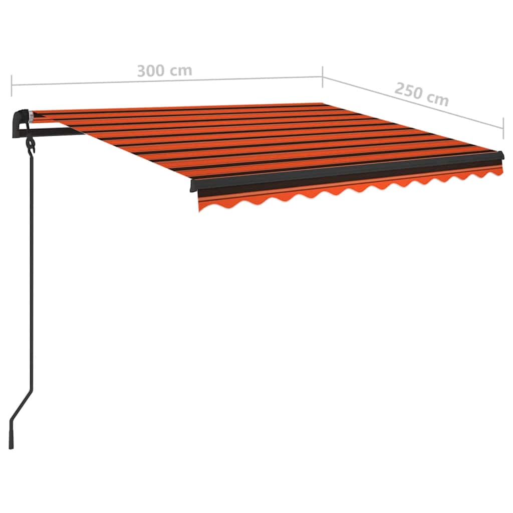 Manuell uttrekkbar markise med LED 3x2,5 m oransje og brun