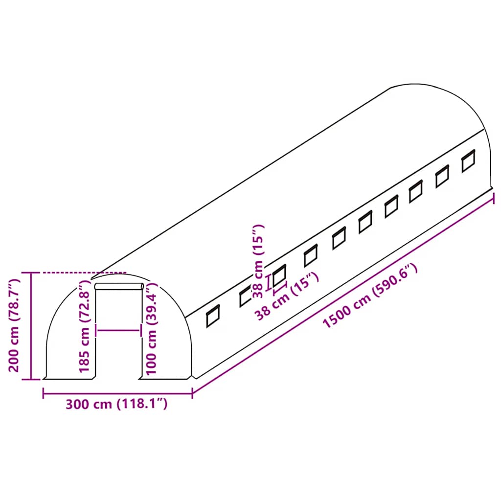 Erstattningstrekk til drivhus (45 m²) 300x1500x200 cm grønn