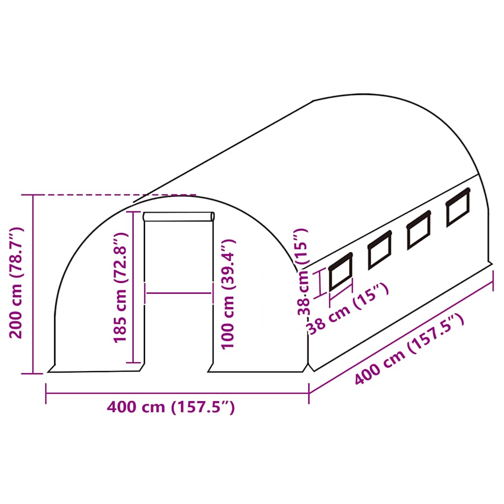 Erstattningstrekk til drivhus (16 m²) 400x400x200 cm grønn