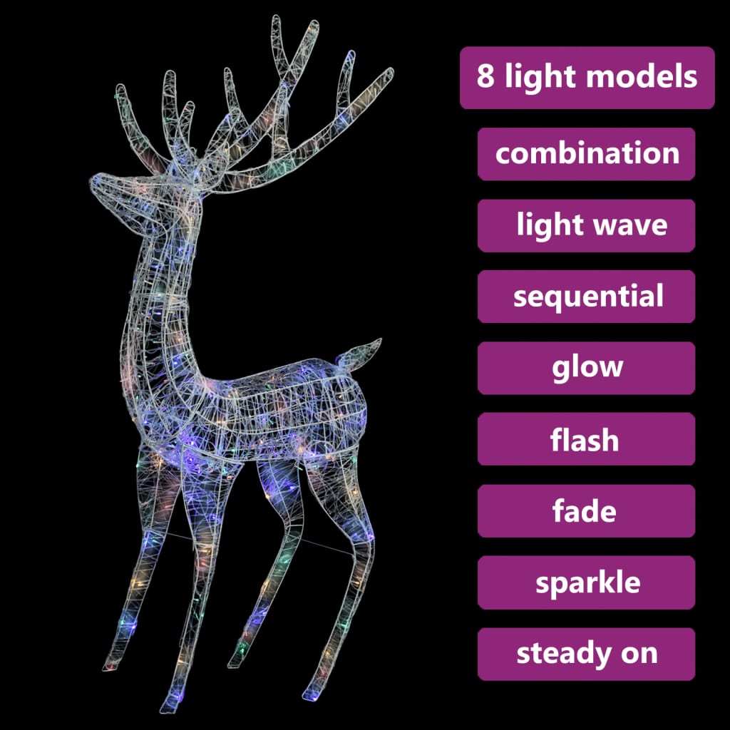 Julereinsdyr akryl 250 LED 180 cm flerfarget