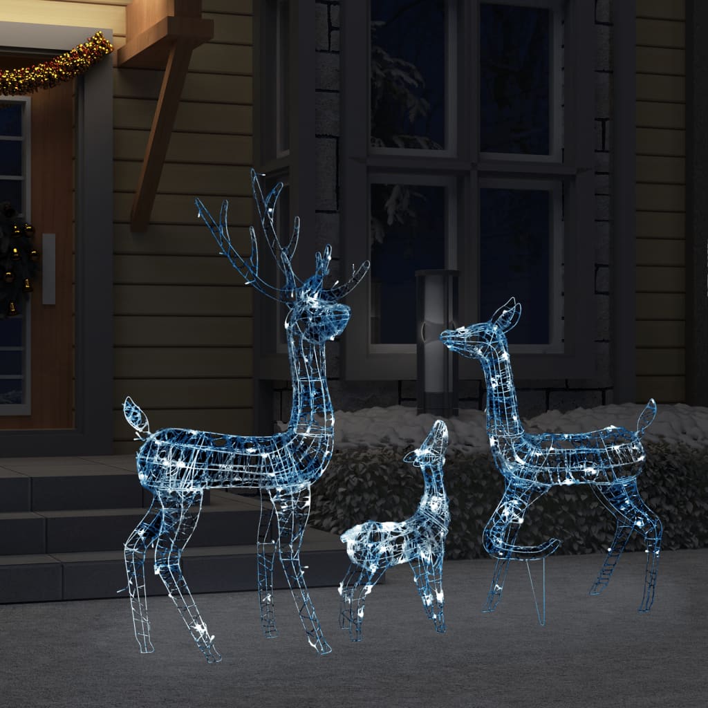 Julereinsdyrfamilie akryl 300 LED 160 cm kaldhvitt