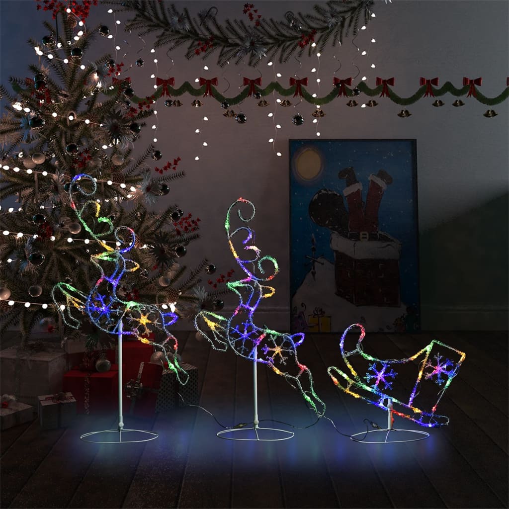 Julereinsdyr og slede i akryl 260x21x87cm flerfarget