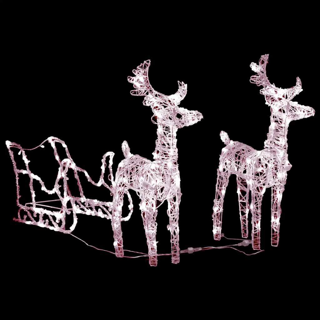 Reinsdyr og slede julepynt 160 lysdioder 130 cm akryl
