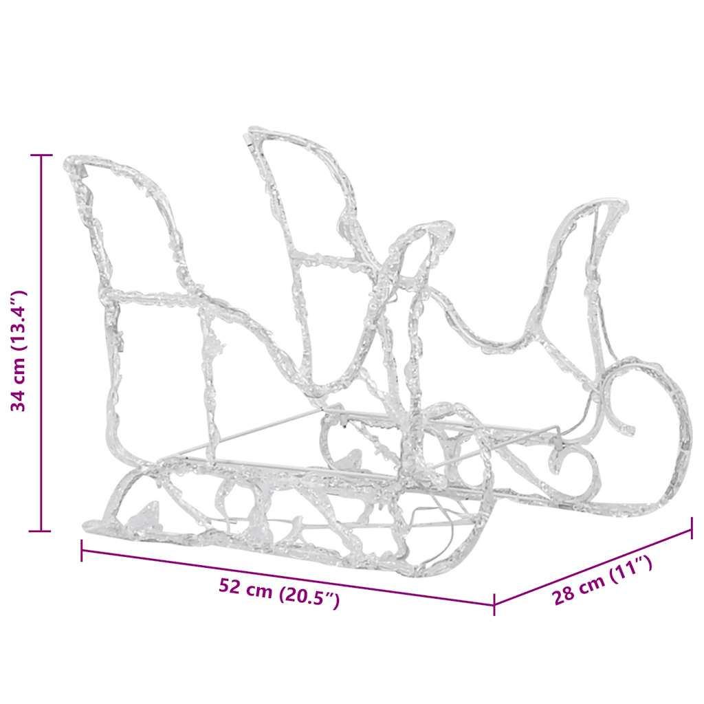Reinsdyr og slede julepynt 160 lysdioder 130 cm akryl