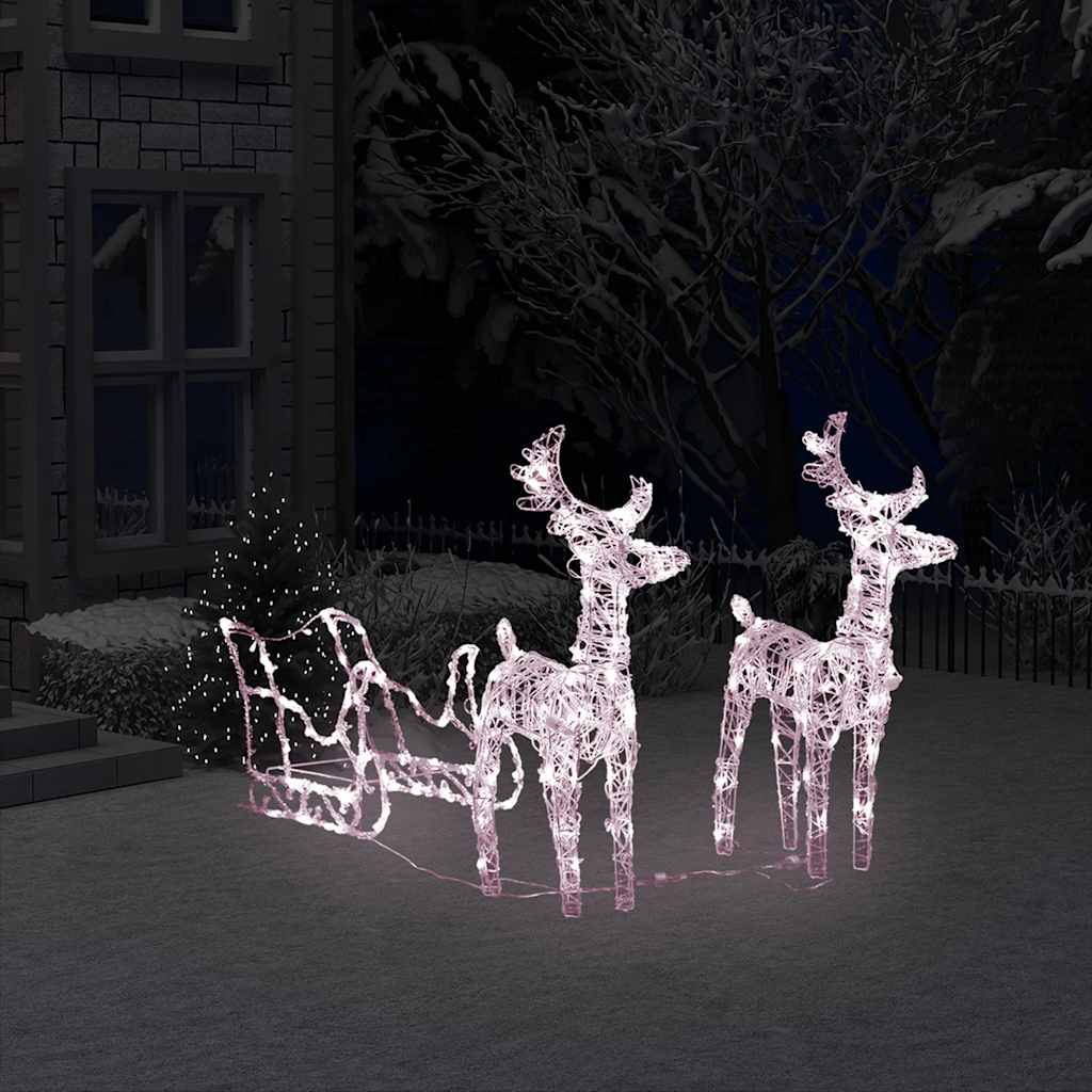 Reinsdyr og slede julepynt 160 lysdioder 130 cm akryl