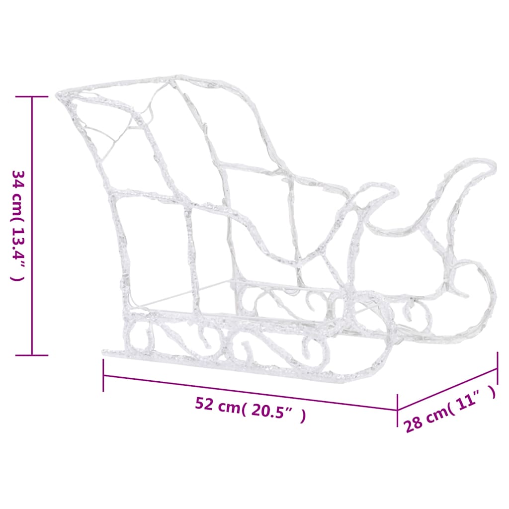Reinsdyr og slede julepynt 160 lysdioder 130 cm akryl