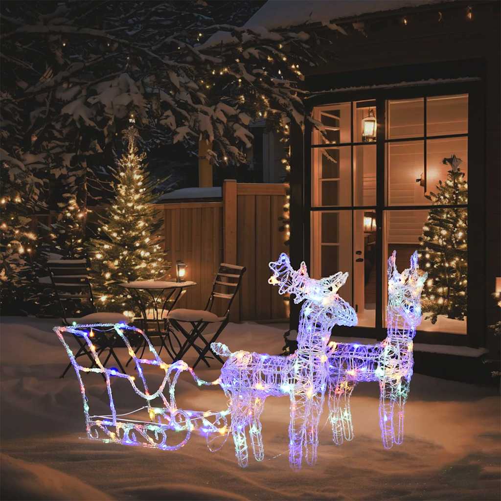 Reinsdyr og slede julepynt 160 lysdioder 130 cm akryl