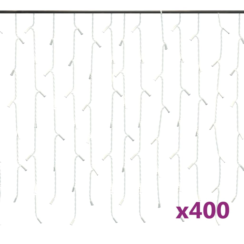 LED-lysgardin med istapper 10 m 400 LED kaldhvit 8 funksjoner