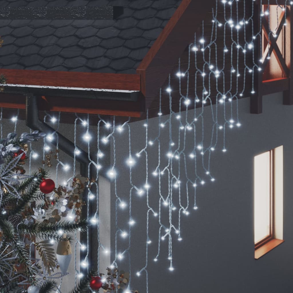 LED-lysgardin med istapper 10 m 400 LED kaldhvit 8 funksjoner