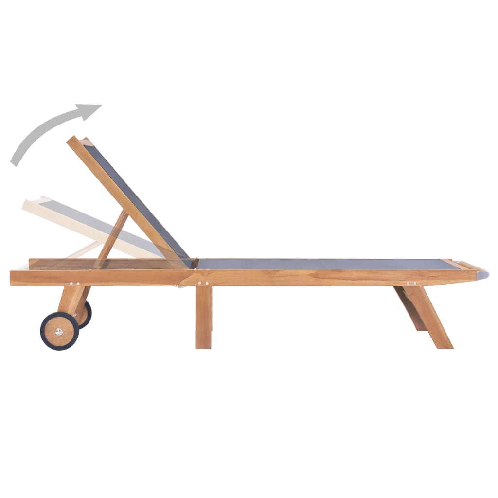 Foldbar solseng med hjul 2 stk heltre teak og textilene